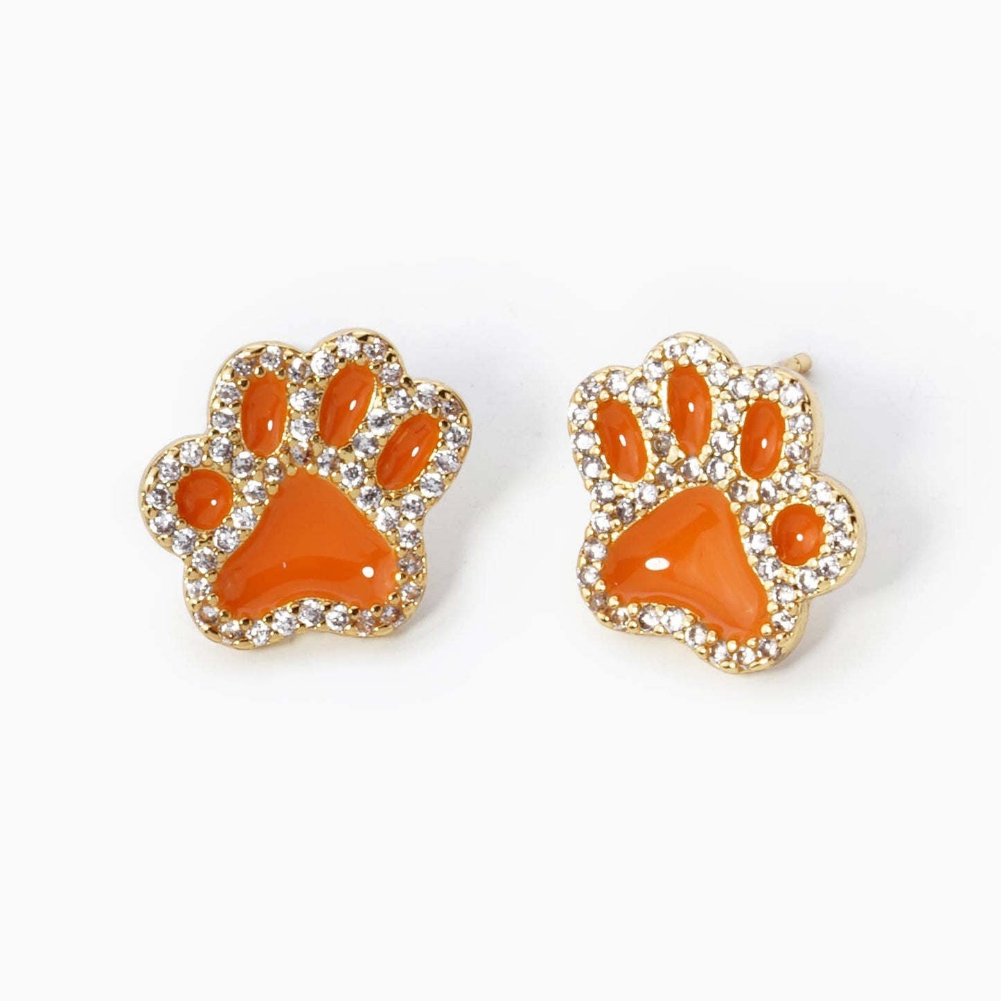 GAME DAY MASCOT CUBIC ZIRCONIA 13MM ENAMEL PAW STUD EARRINGS