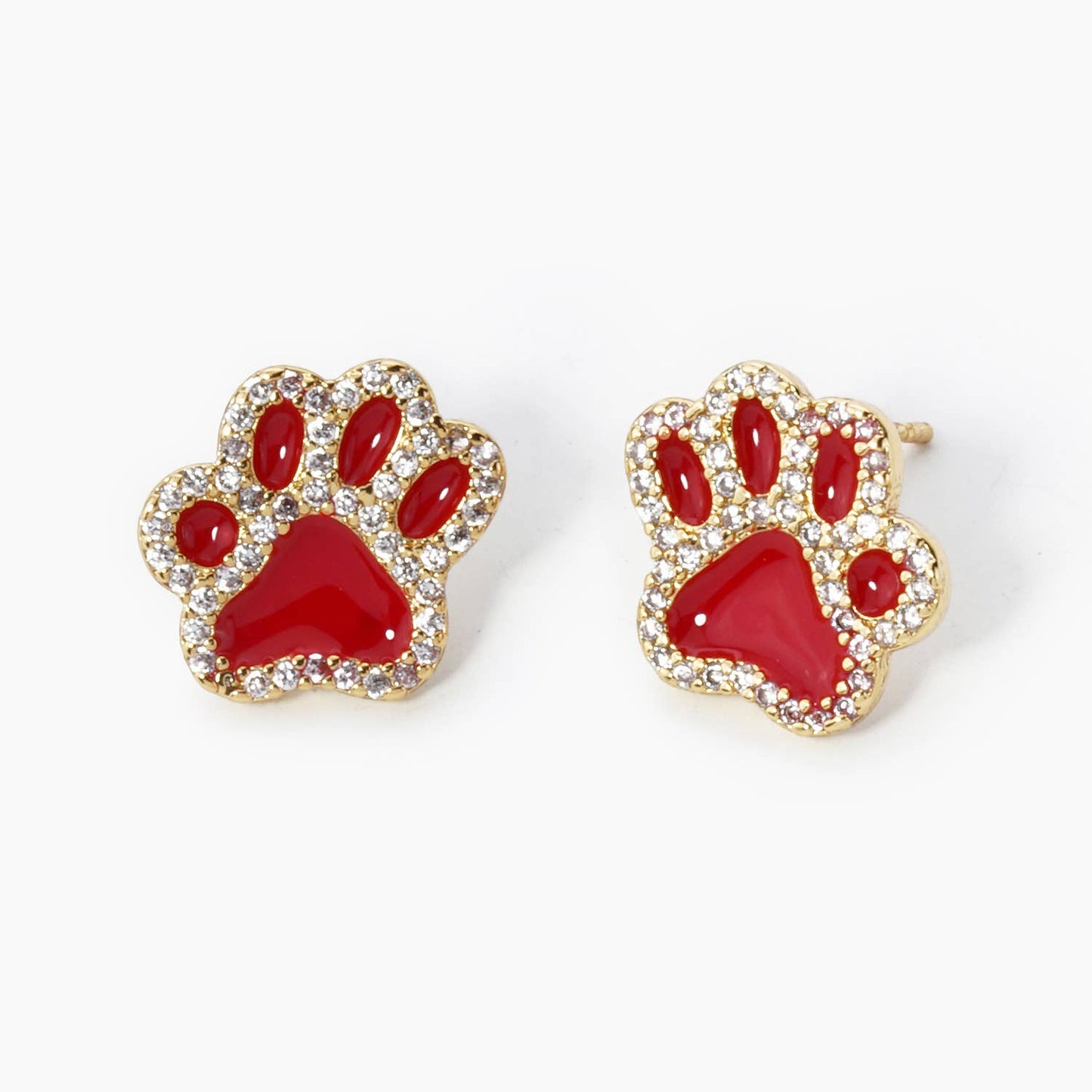 GAME DAY MASCOT CUBIC ZIRCONIA 13MM ENAMEL PAW STUD EARRINGS