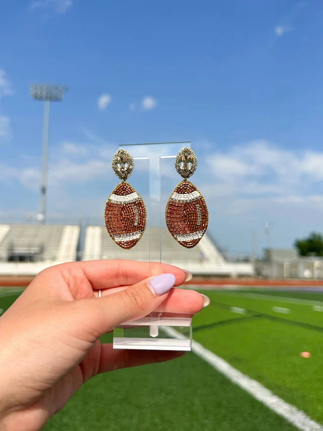 Beaded Brown Football Earrings