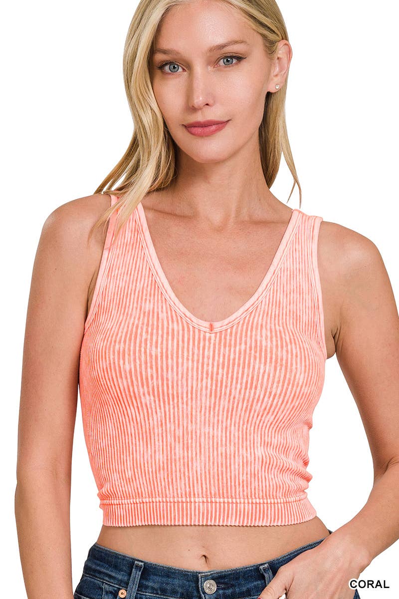 Blair Washed Seamless Rib Crop Tank w/ Removable Bra