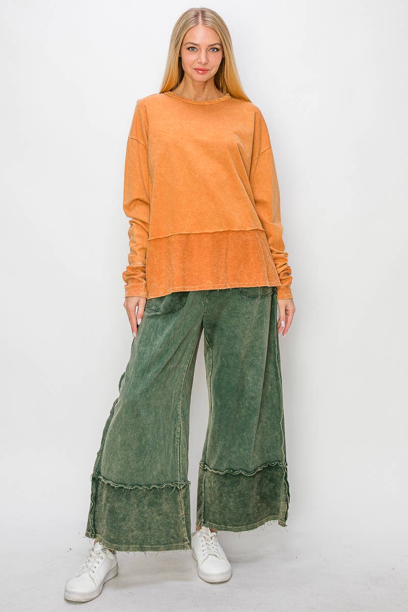 Kodi MineralWash Wide Pants with raw hem frayed details