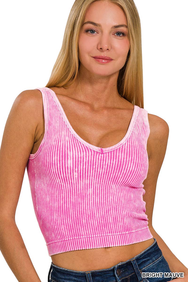 Blair Washed Seamless Rib Crop Tank w/ Removable Bra