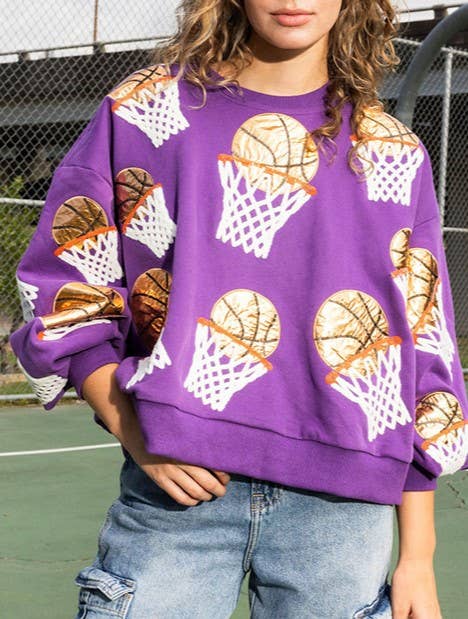 Shooten Hoops Sequin Embroidery Loose Sweatshirt