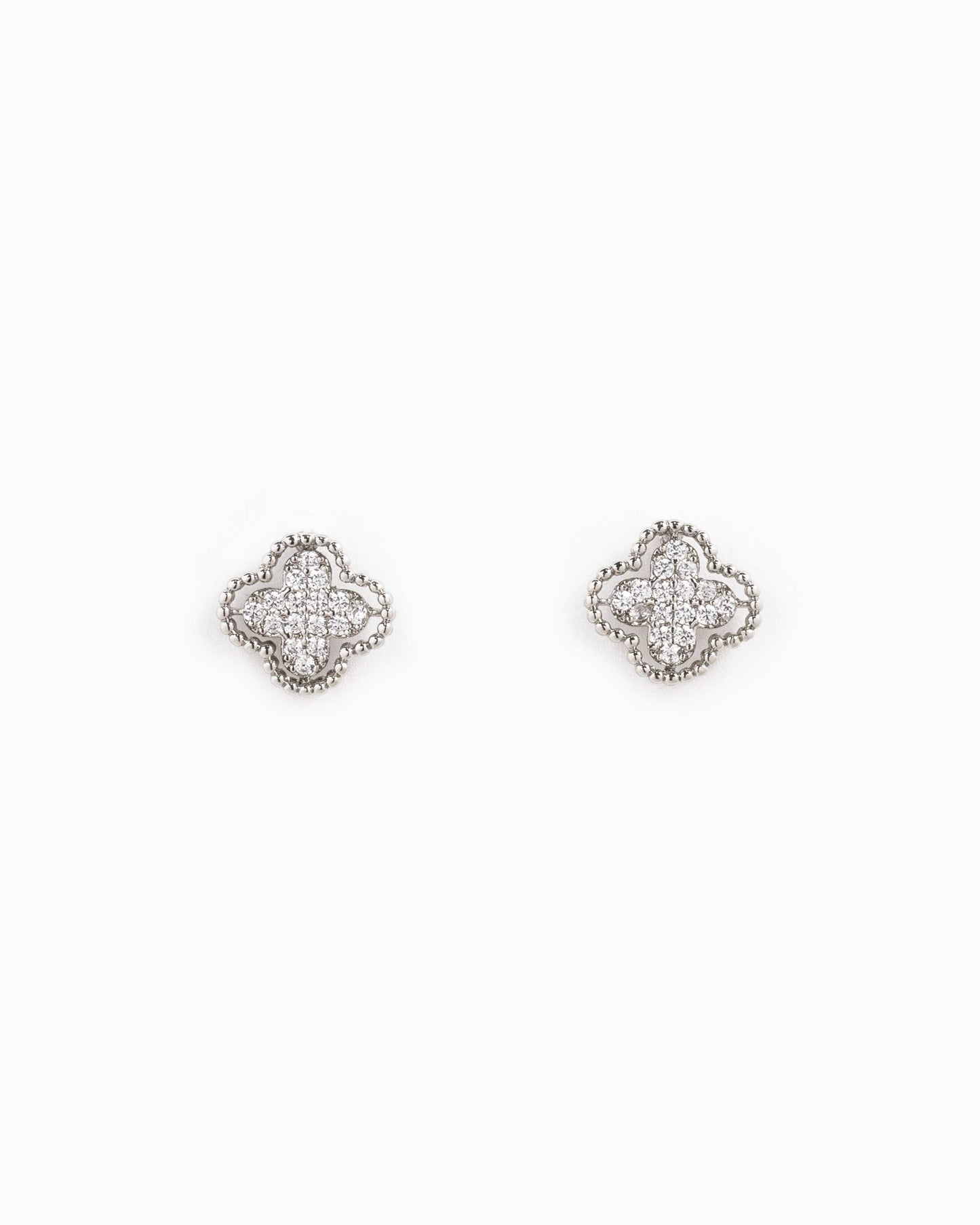 Open Frame CZ Pave Clover Stud Earrings