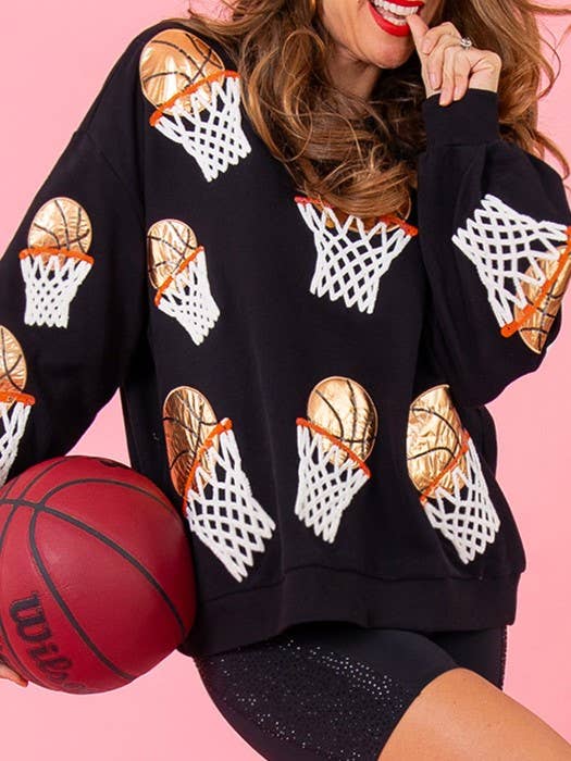 Shooten Hoops Sequin Embroidery Loose Sweatshirt