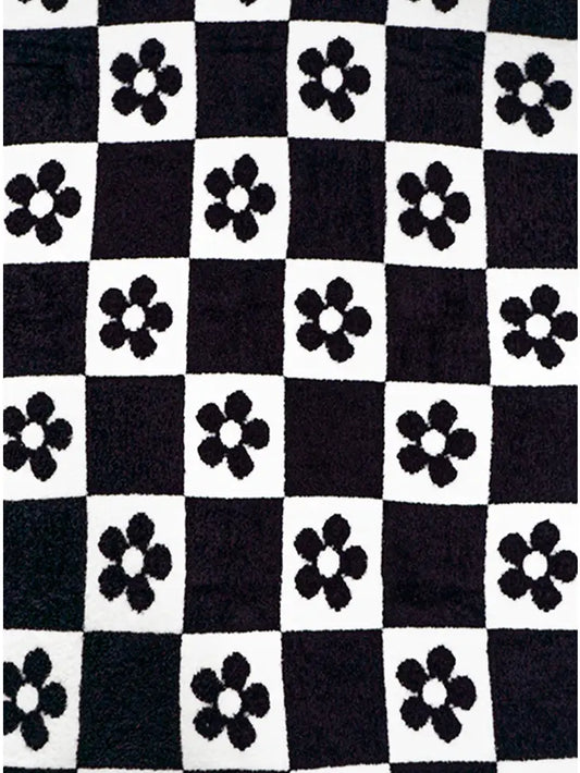 Black Daisy Checker Blanket
