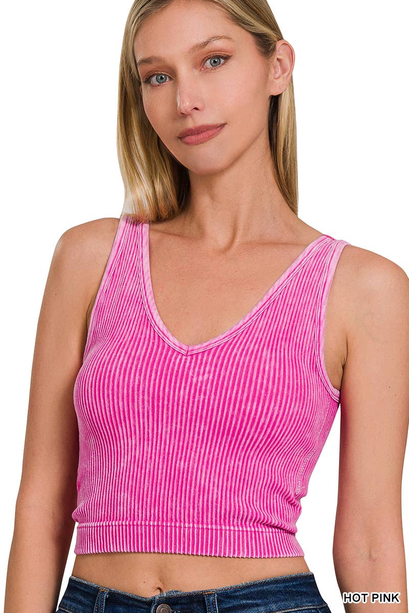 Blair Washed Seamless Rib Crop Tank w/ Removable Bra