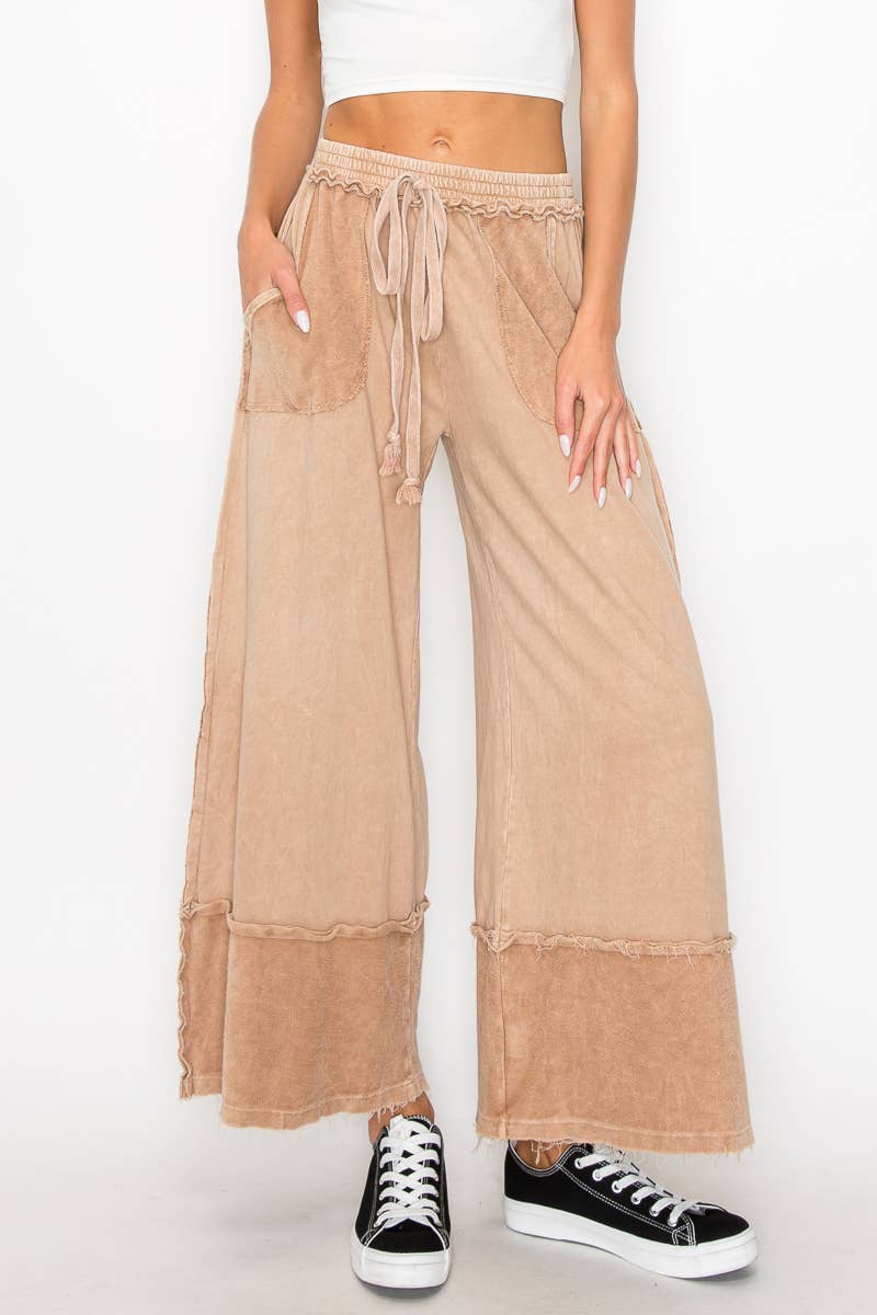 Kodi MineralWash Wide Pants with raw hem frayed details