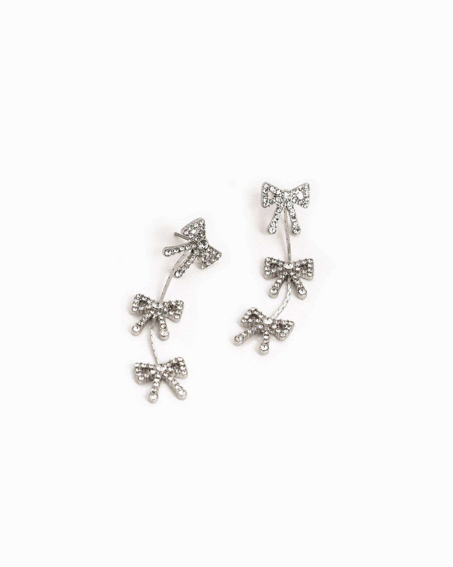 Triple CZ Pave Bow by the Yard Drop Earrings