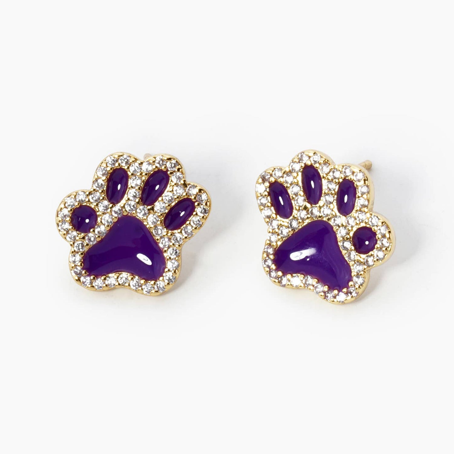 GAME DAY MASCOT CUBIC ZIRCONIA 13MM ENAMEL PAW STUD EARRINGS