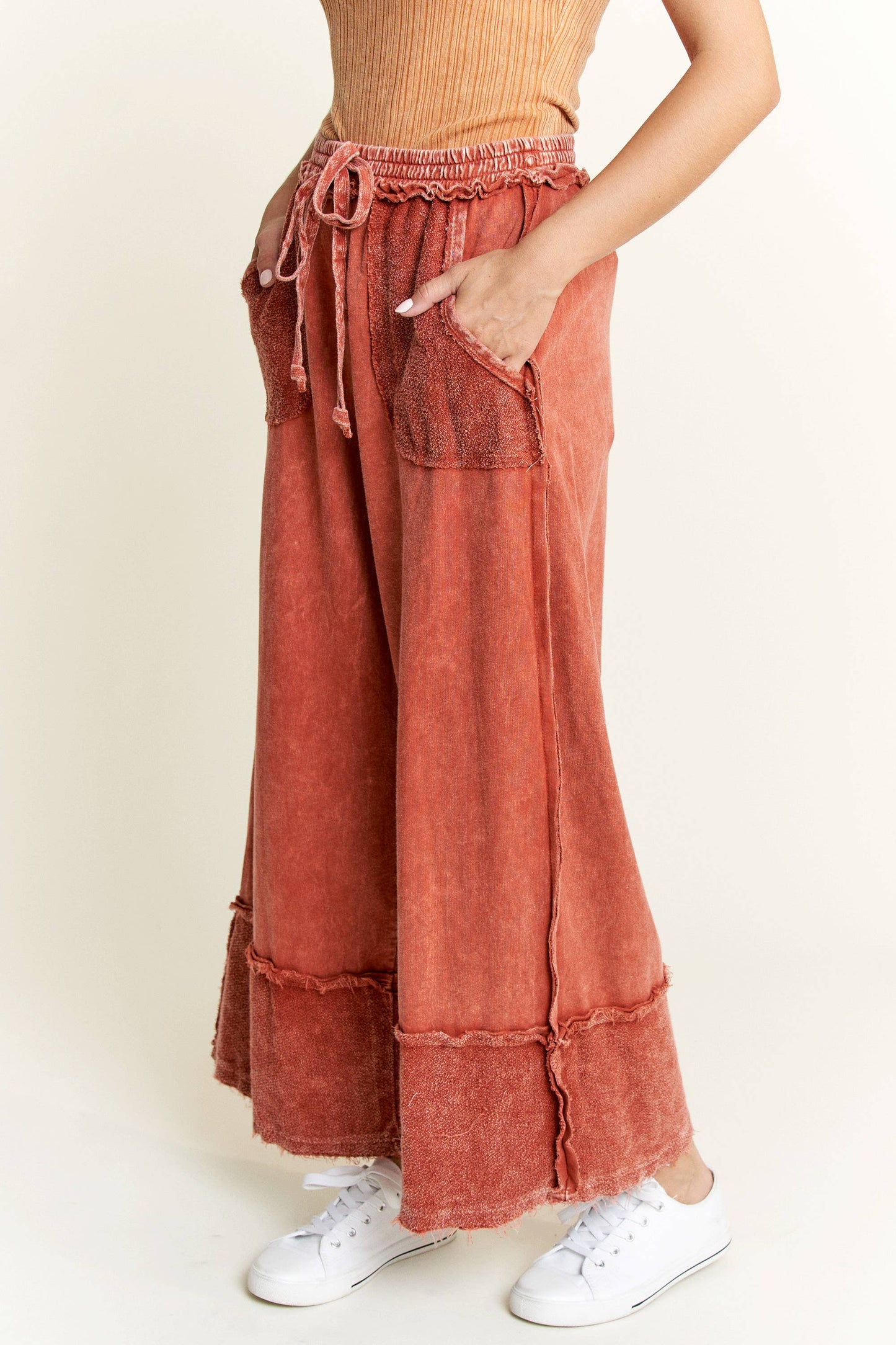 Kodi MineralWash Wide Pants with raw hem frayed details