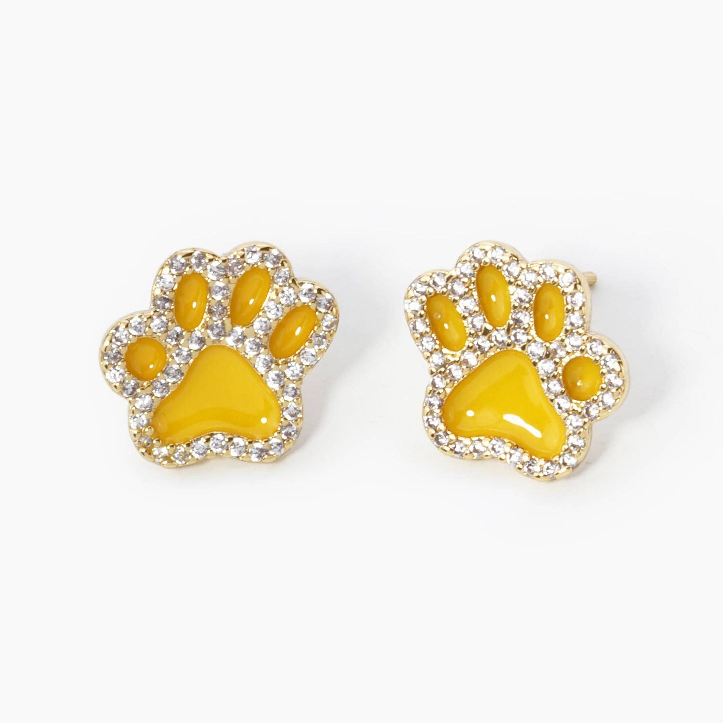 GAME DAY MASCOT CUBIC ZIRCONIA 13MM ENAMEL PAW STUD EARRINGS