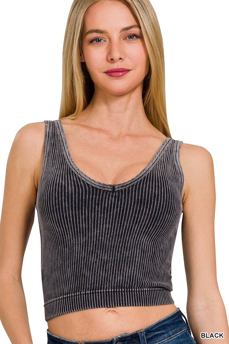 Blair Washed Seamless Rib Crop Tank w/ Removable Bra