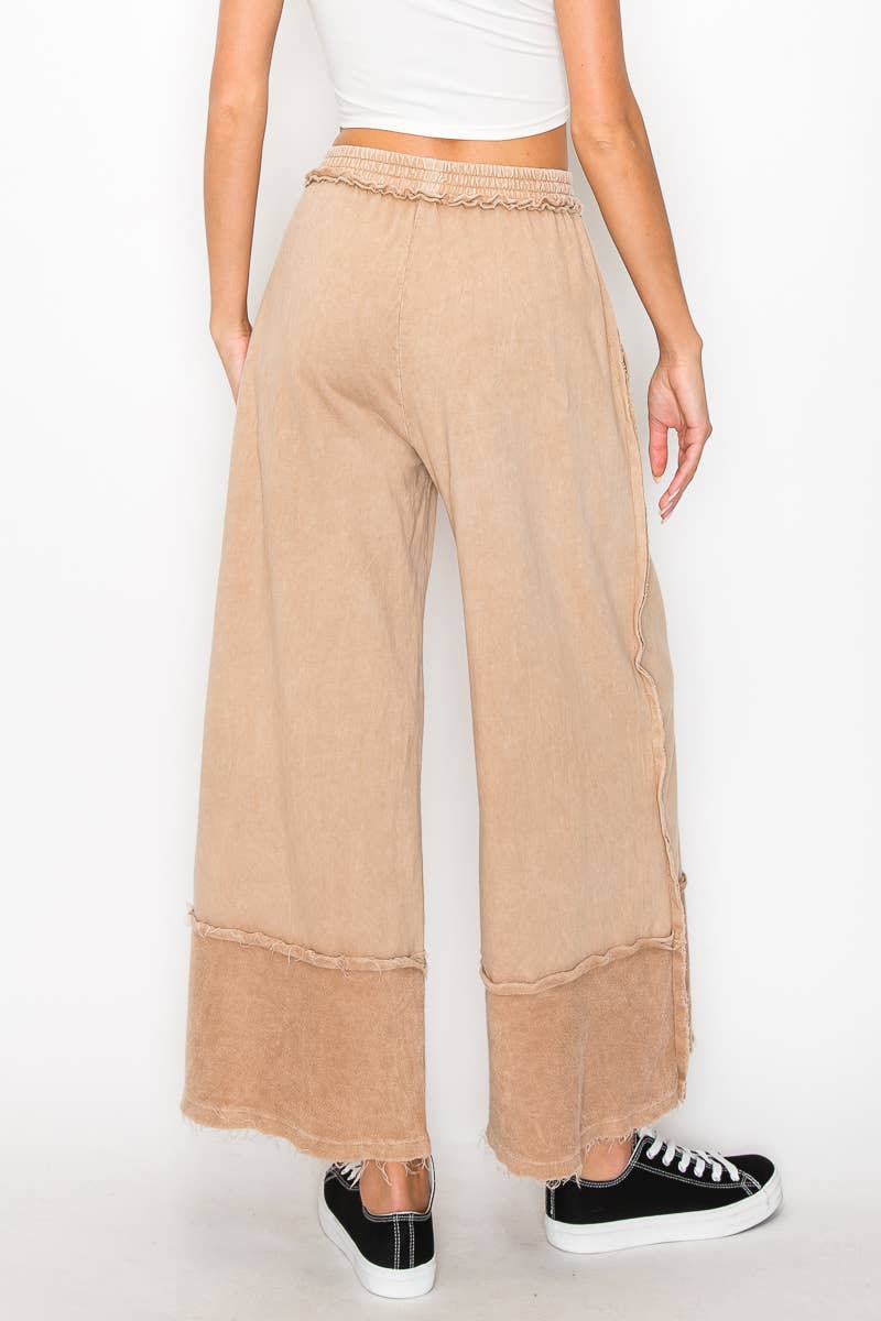 Kodi MineralWash Wide Pants with raw hem frayed details