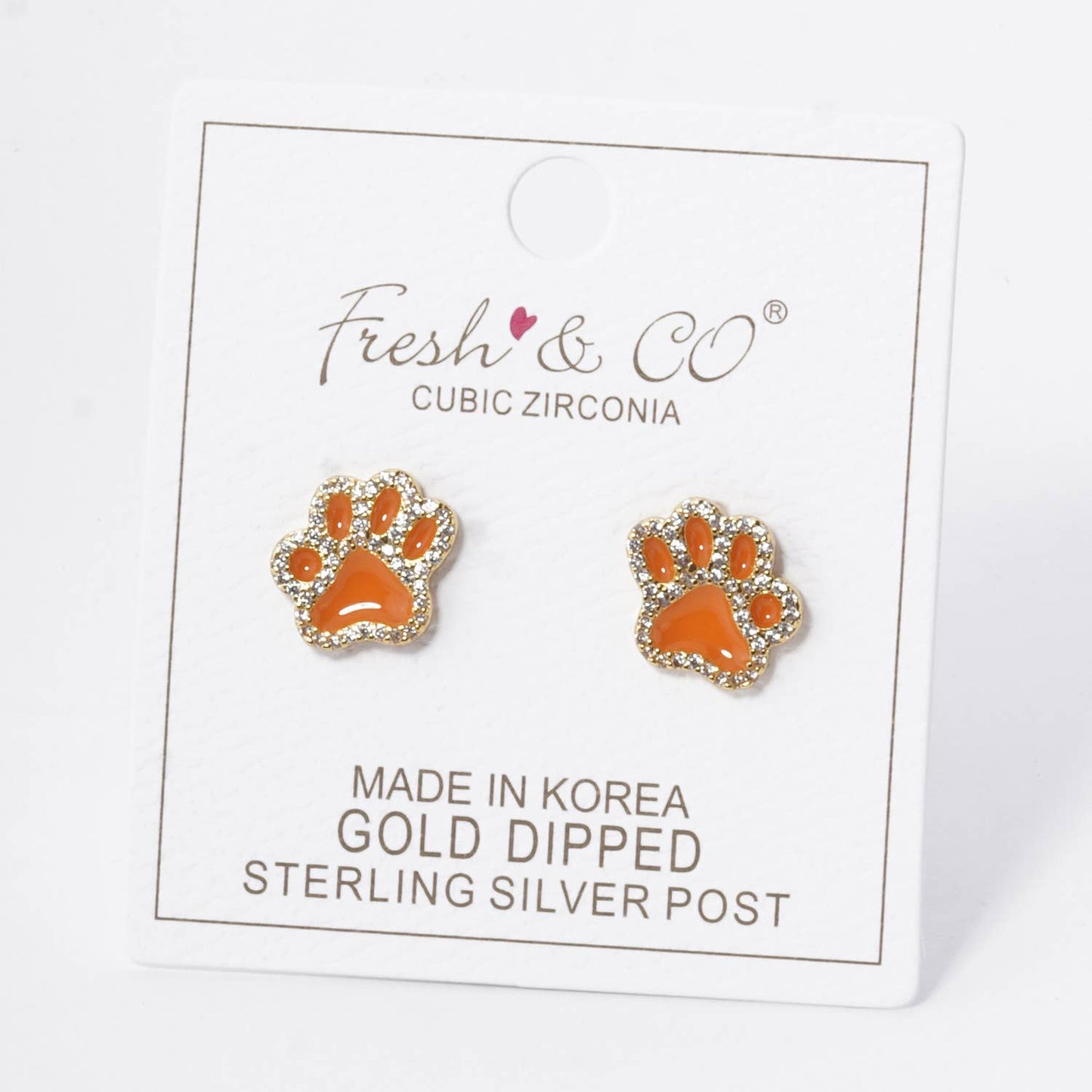 GAME DAY MASCOT CUBIC ZIRCONIA 13MM ENAMEL PAW STUD EARRINGS