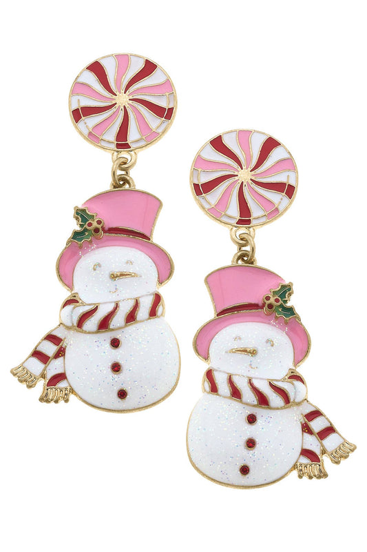 Mrs. Frosty Enamel Peppermint Candy Drop Earrings