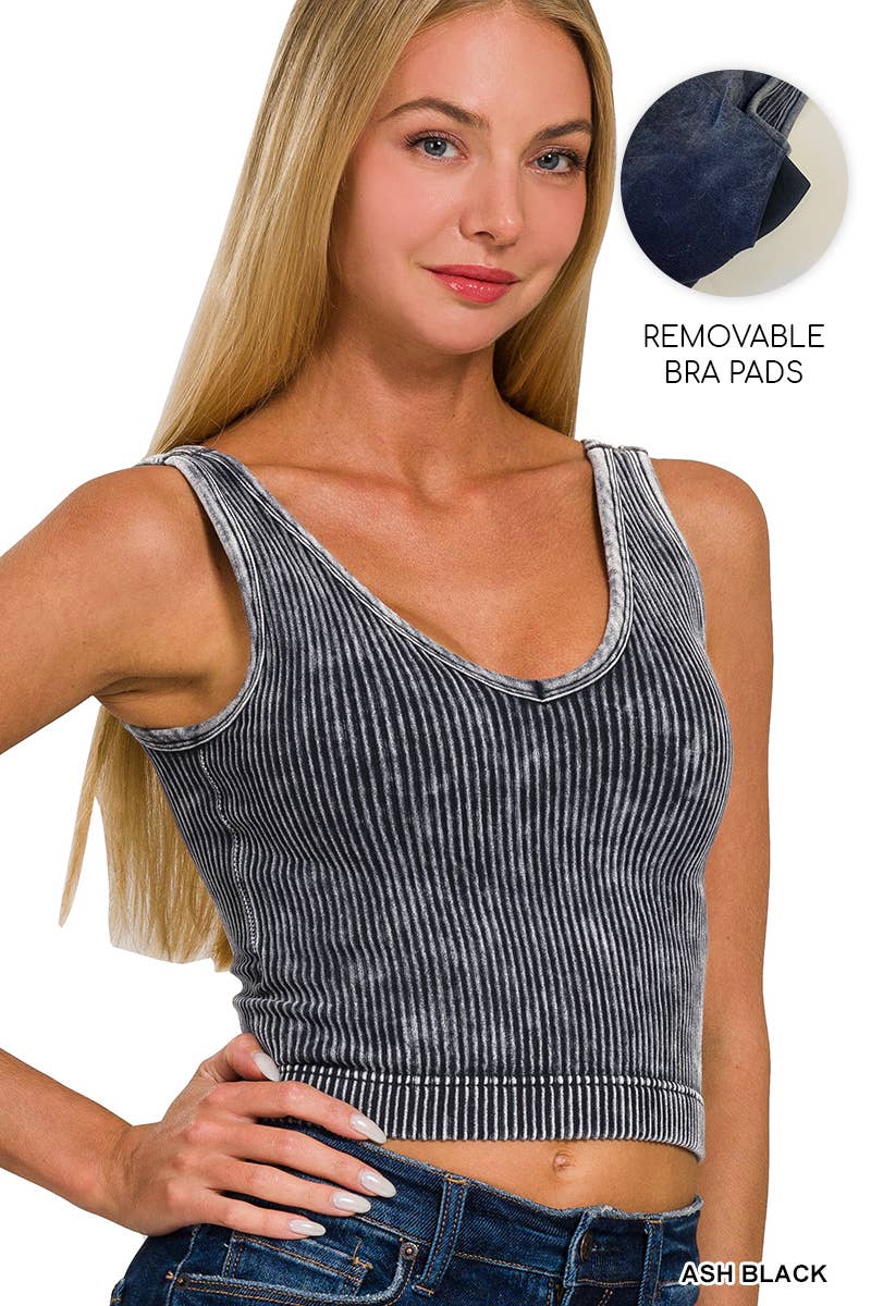 Blair Washed Seamless Rib Crop Tank w/ Removable Bra