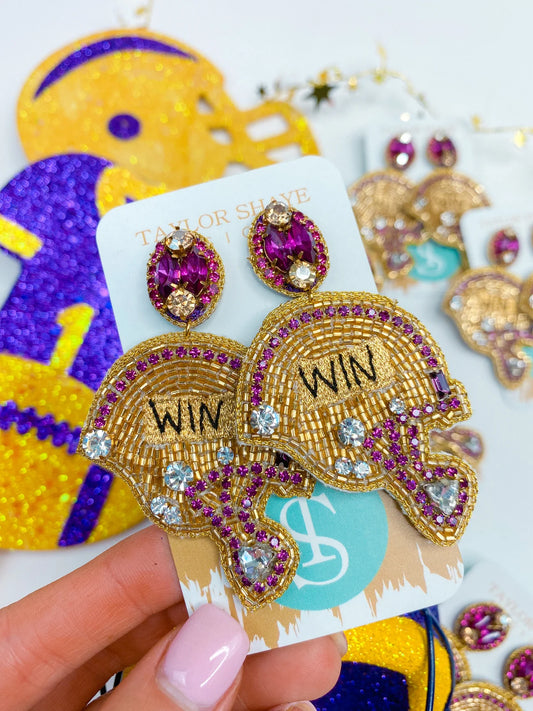 Purple + Gold Helmet Earrings