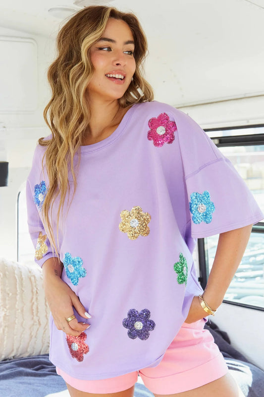 Sequin Flower Patch Top