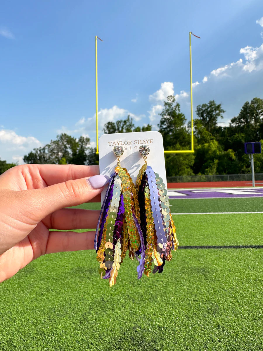 Game Day Sequin Tassel Earrings